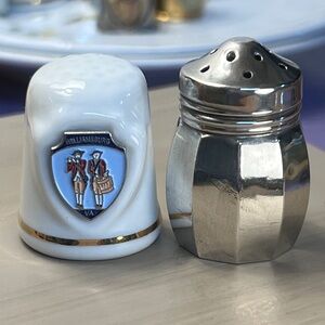 Williamsburg Thimble and Vintage Sterling Silver Salt Shaker Set